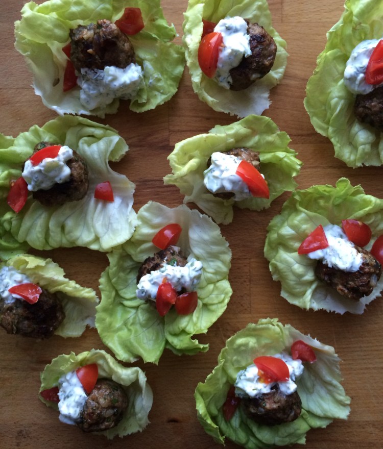 Lamb Meatball Lettuce Cups with Tzatziki Sauce