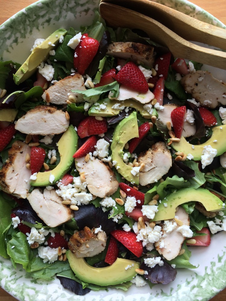Spring Greens with Grilled Chicken, Strawberries, Avocado, and Feta