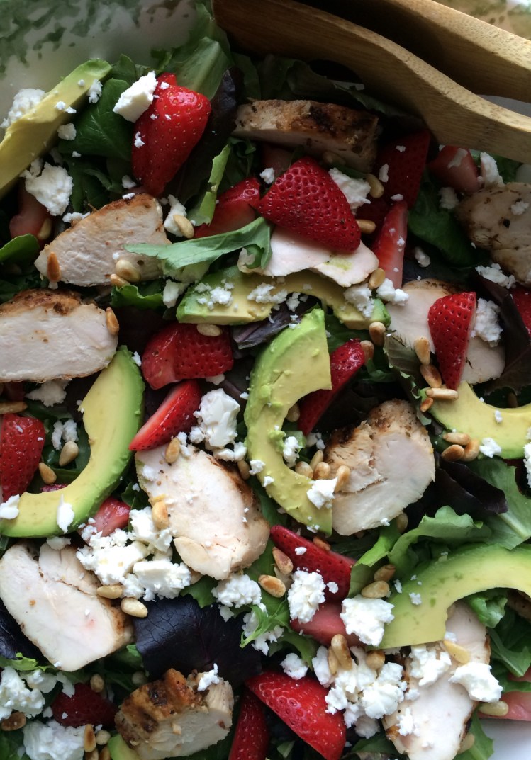 Spring Greens with Grilled Chicken, Strawberries, Avocado, and Feta