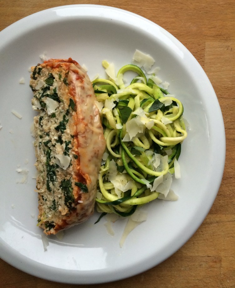 Spinach and Ricotta Meatloaf with Zucchini Noodles (Zoodles)
