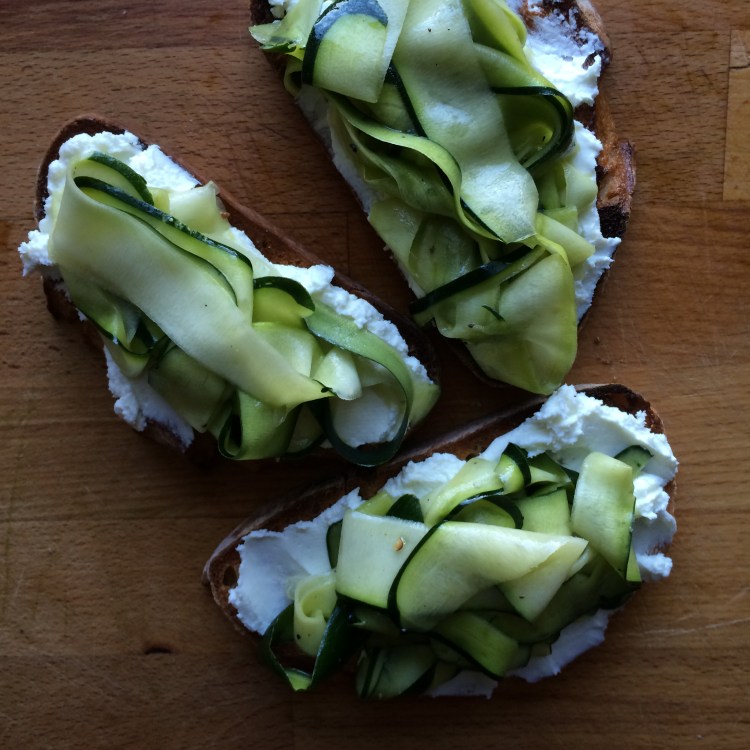 Zucchini Ribbon and Goat Cheese Bruschetta