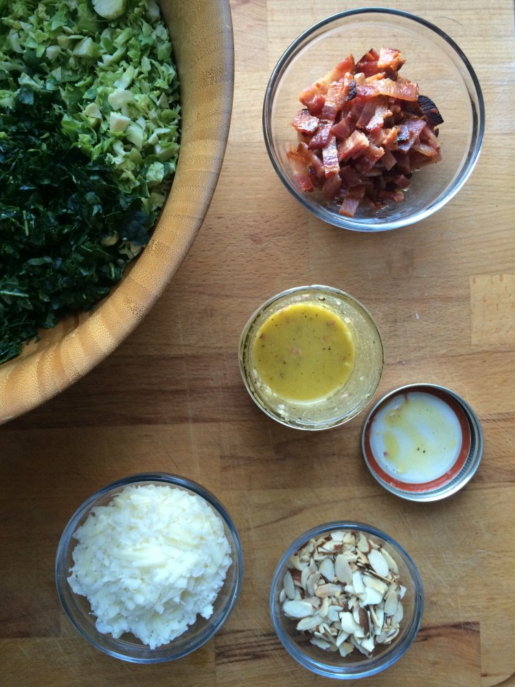 Kale and Brussels Sprout Salad with Bacon, Almonds, and Pecorino