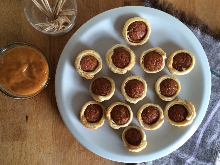 Andouille Pigs in a Blanket with Chutney Mustard Dipping Sauce