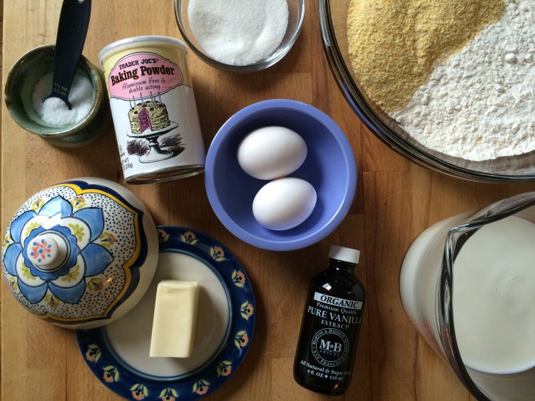 Cornmeal Pancakes with Blueberry Compote