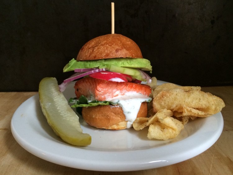 Salmon Slider with Dill and Caper Yogurt Sauce