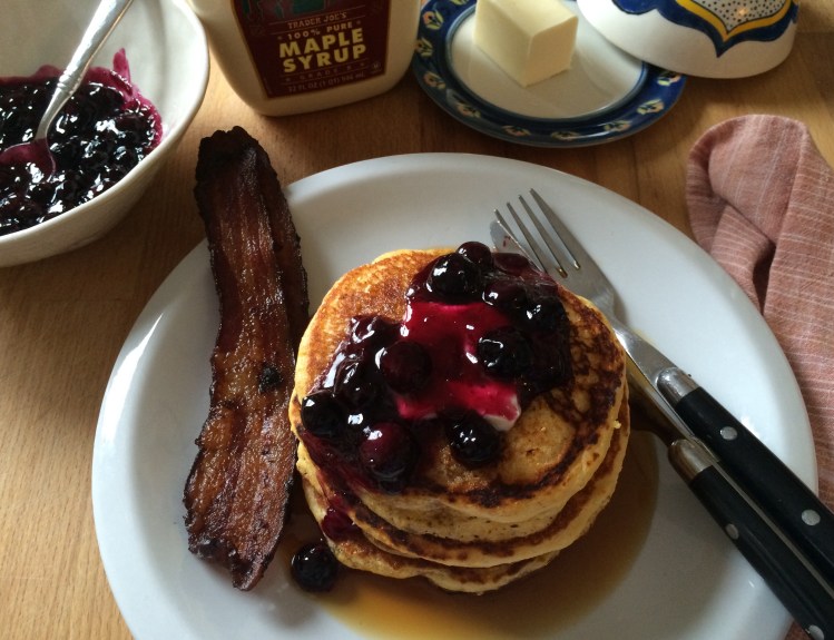 Cornmeal Pancakes with Blueberry Compote