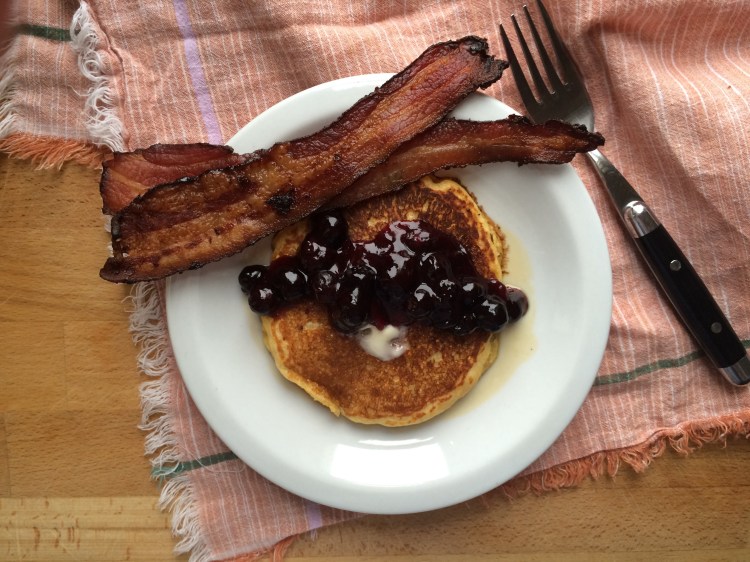 Cornmeal Pancakes with Blueberry Compote
