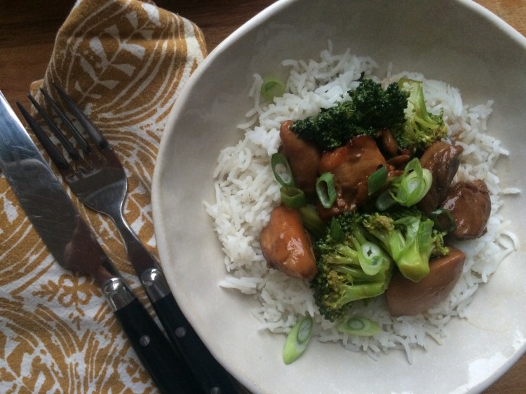 Sticky Bourbon Chicken and Broccoli